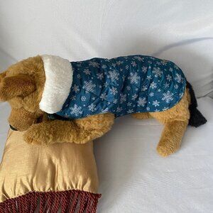 Pet Reversible Green Plaid & Blue Snowflake Patterns Winter Coat